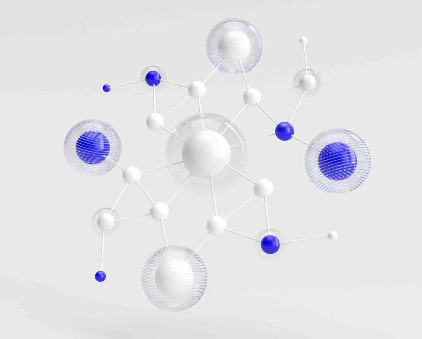 3D render of cluster of interrelated nodes 