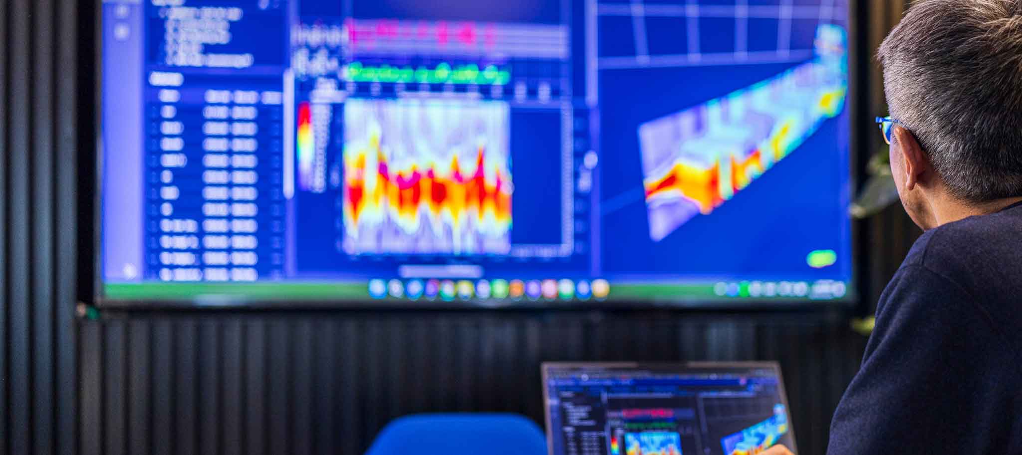 Person looking a large computer screen