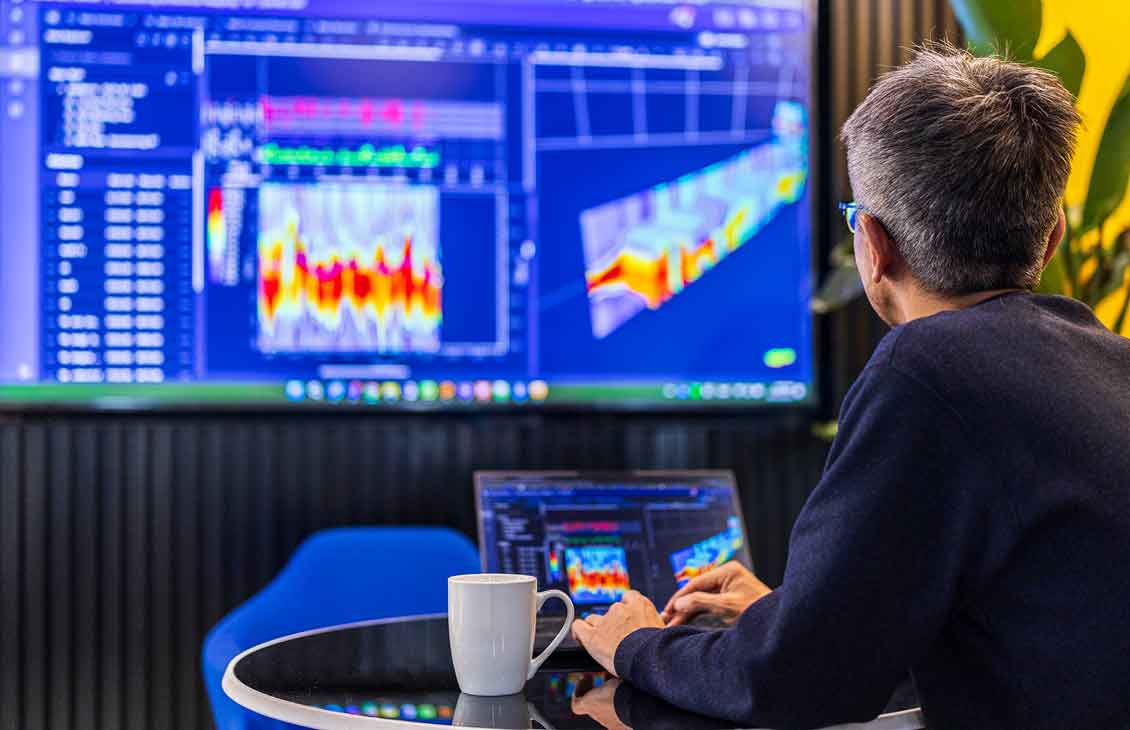 Person looking a large computer screen