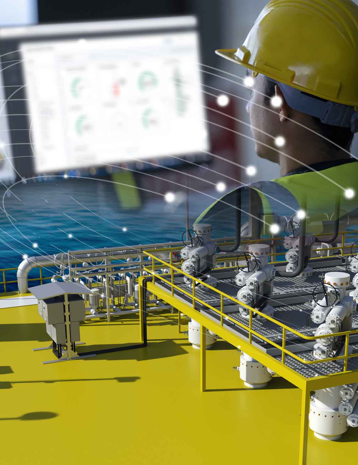 Operator looking at data on a computer screen and remote accessing the all-electric surface actuator