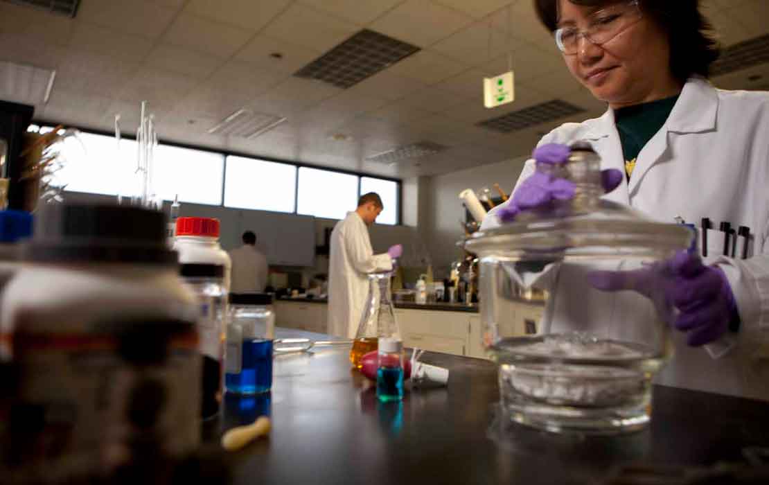 Schlumberger laboratory workers control emulsion formation