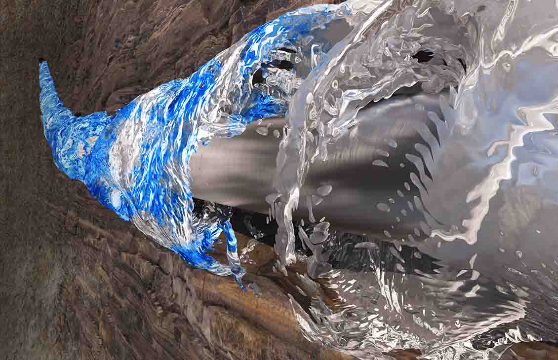 Clear and blue fluid around drillstring.
