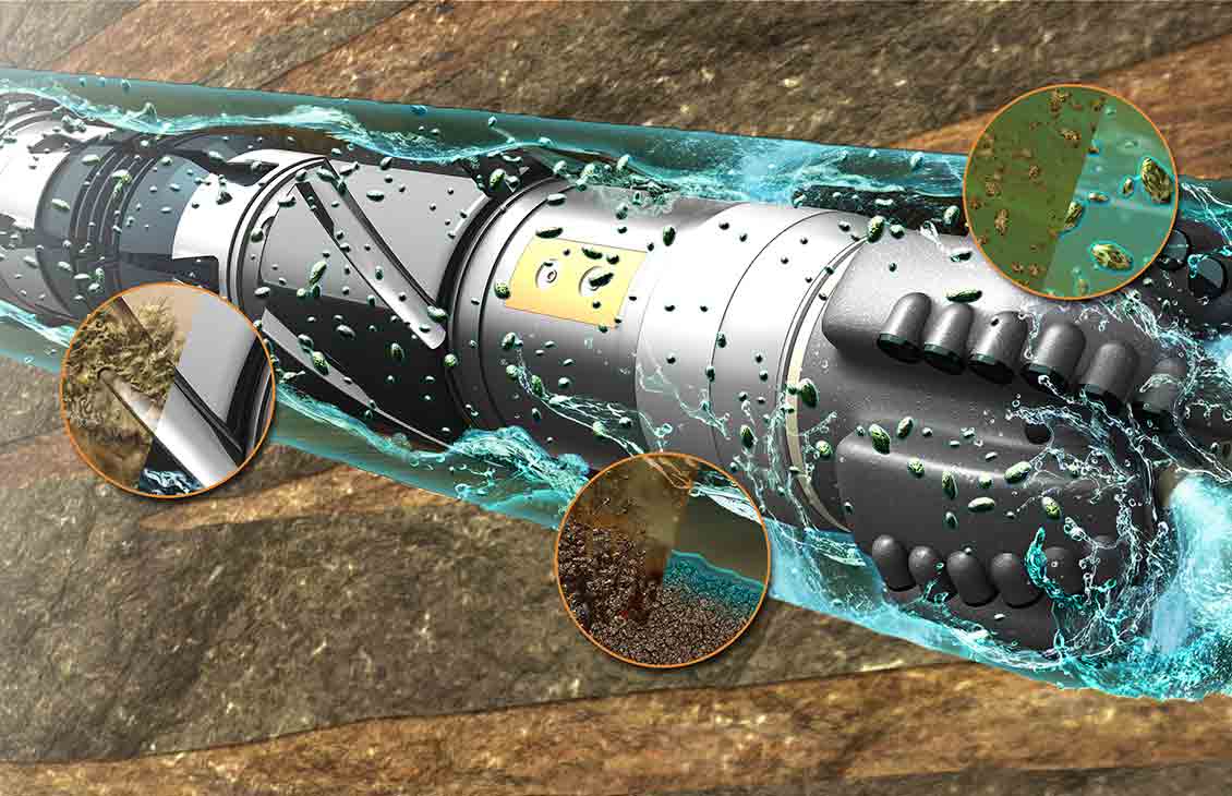 Illustration of BHA in the lateral with circular callouts highlighting bit balling, sloughing prevention, and polymer coating