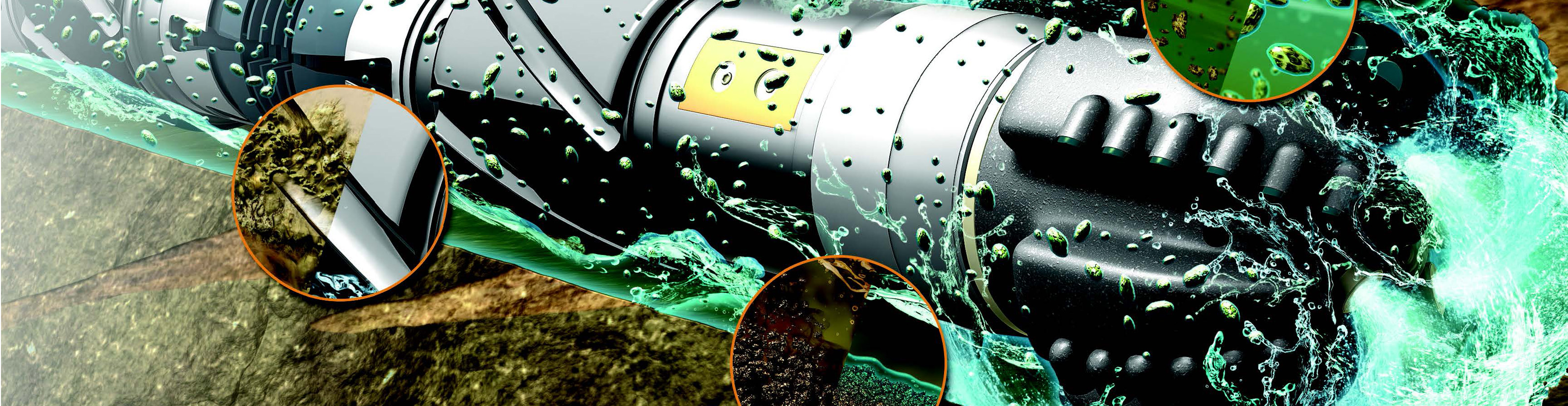 UltraDrill lubricating drill bit as it carves through rock