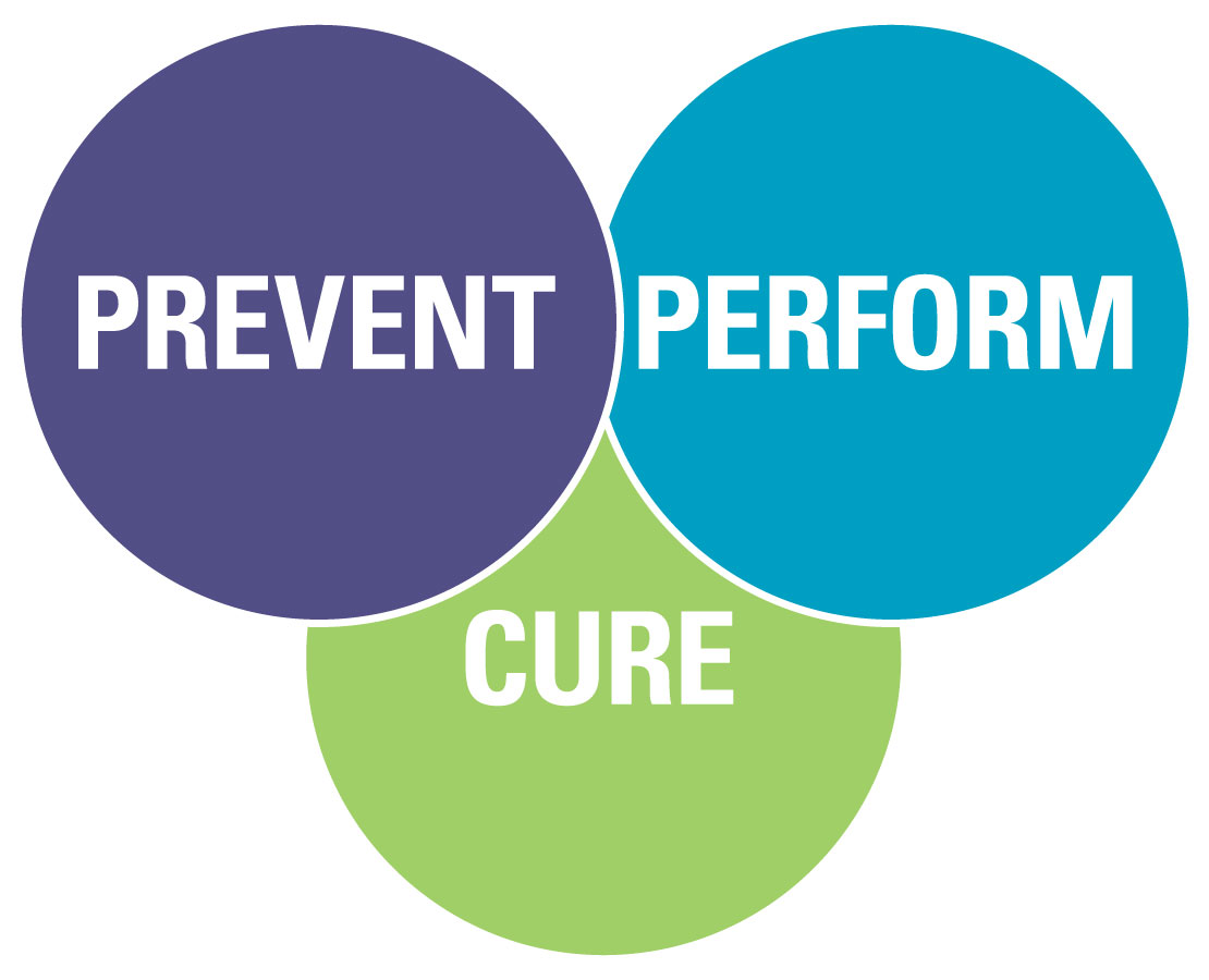 PREVENT, PERFORM, CURE icons