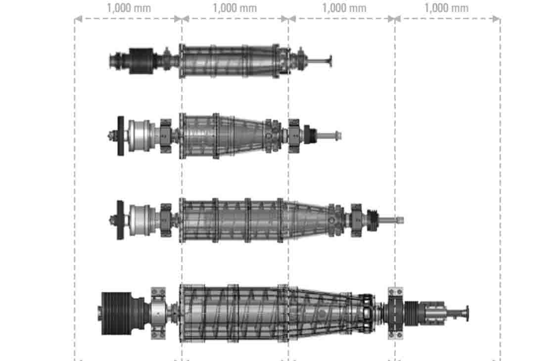 Four centrifuges and their sizes.