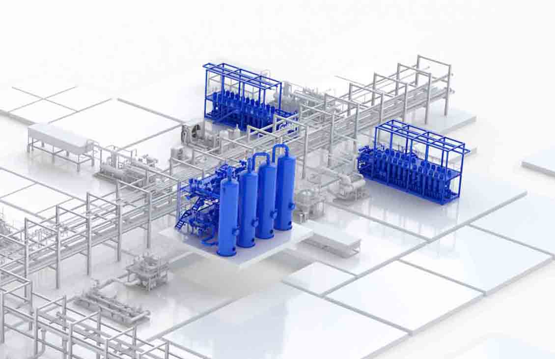 Artwork showing CO2 dehydration equipment at a gas processing plant.