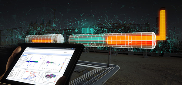 Digital representation of oil treatment unit with iPad in foreground.