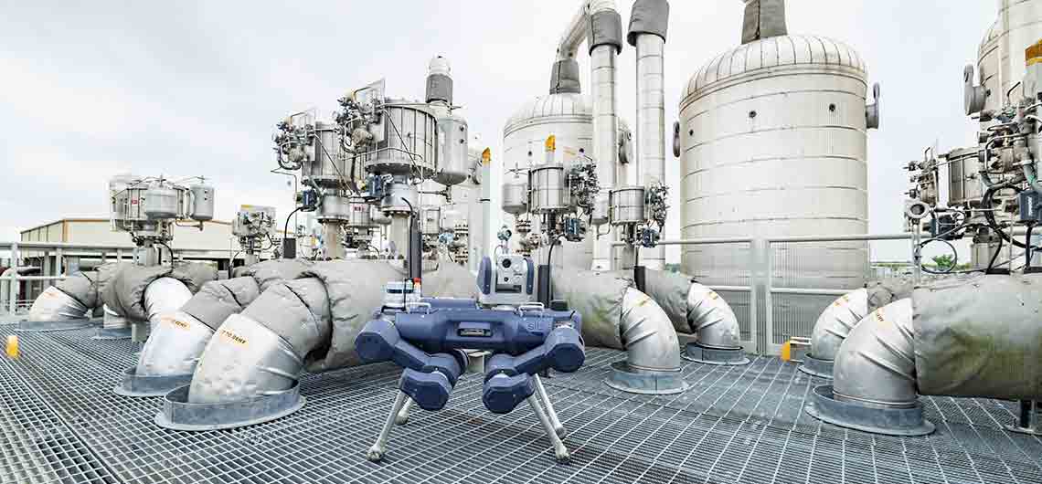 Photo of an inspection robot in an oil and gas processing facility.