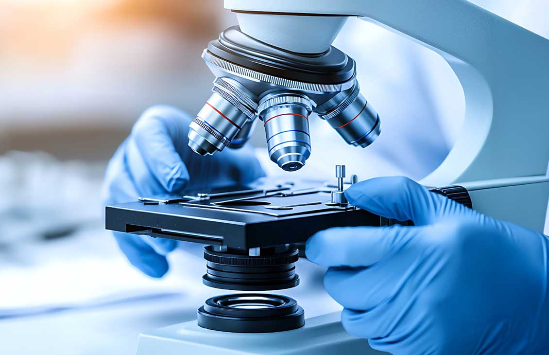 The photo shows a microscope.