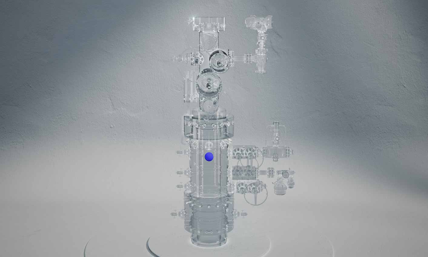 Digital wellhead render with a blue liquid  ball to show that the wellhead is a gateway