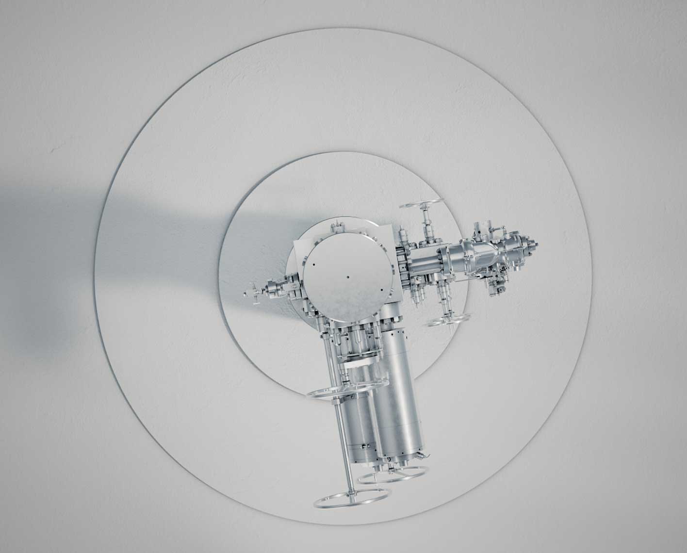Top down view of a wellhead that is stylized in a metallic texture