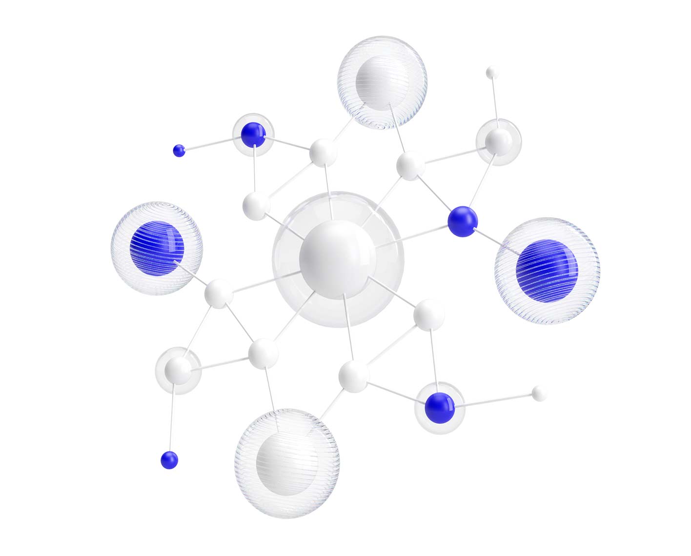 3D render of cluster of interrelated nodes 