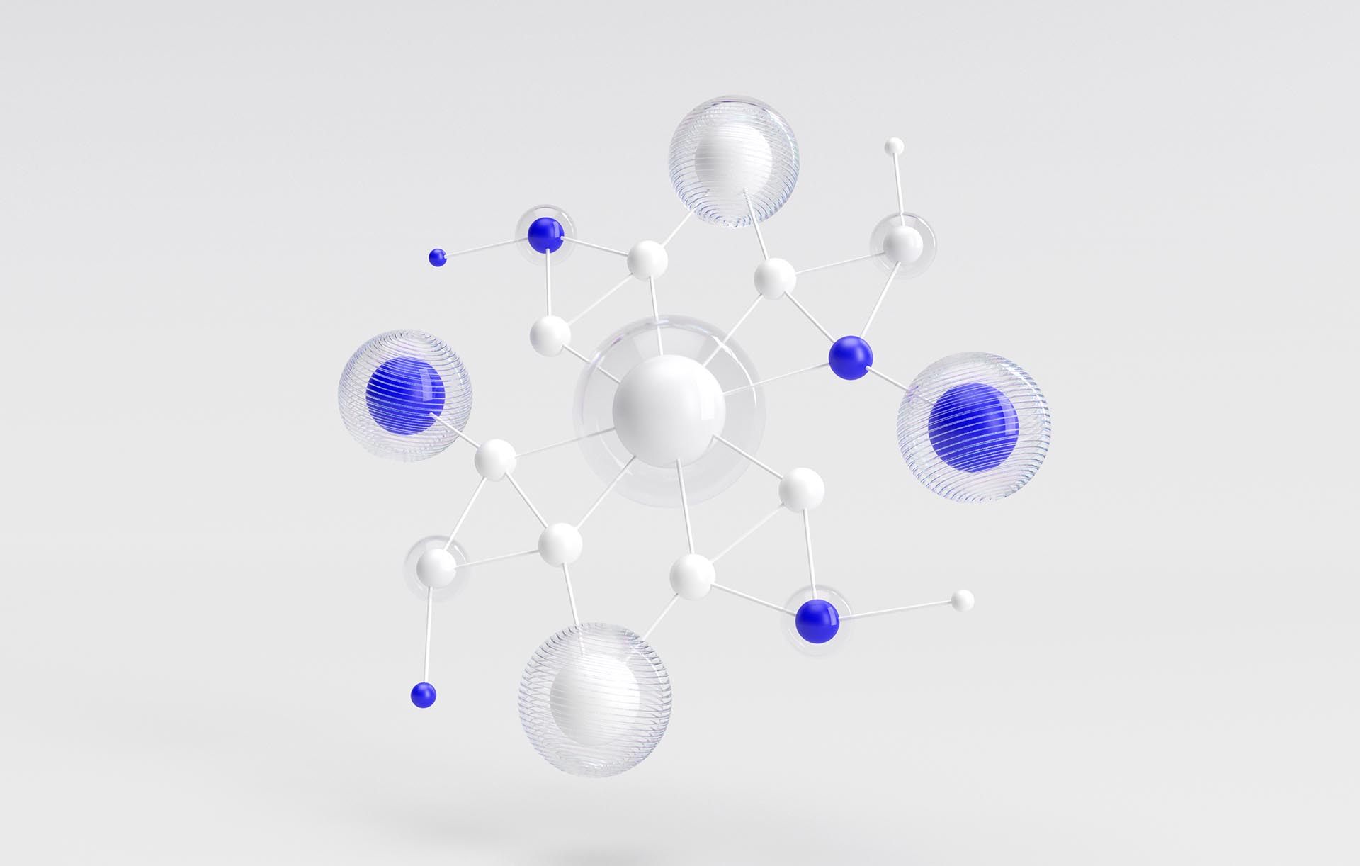 3D render of cluster of interrelated nodes 