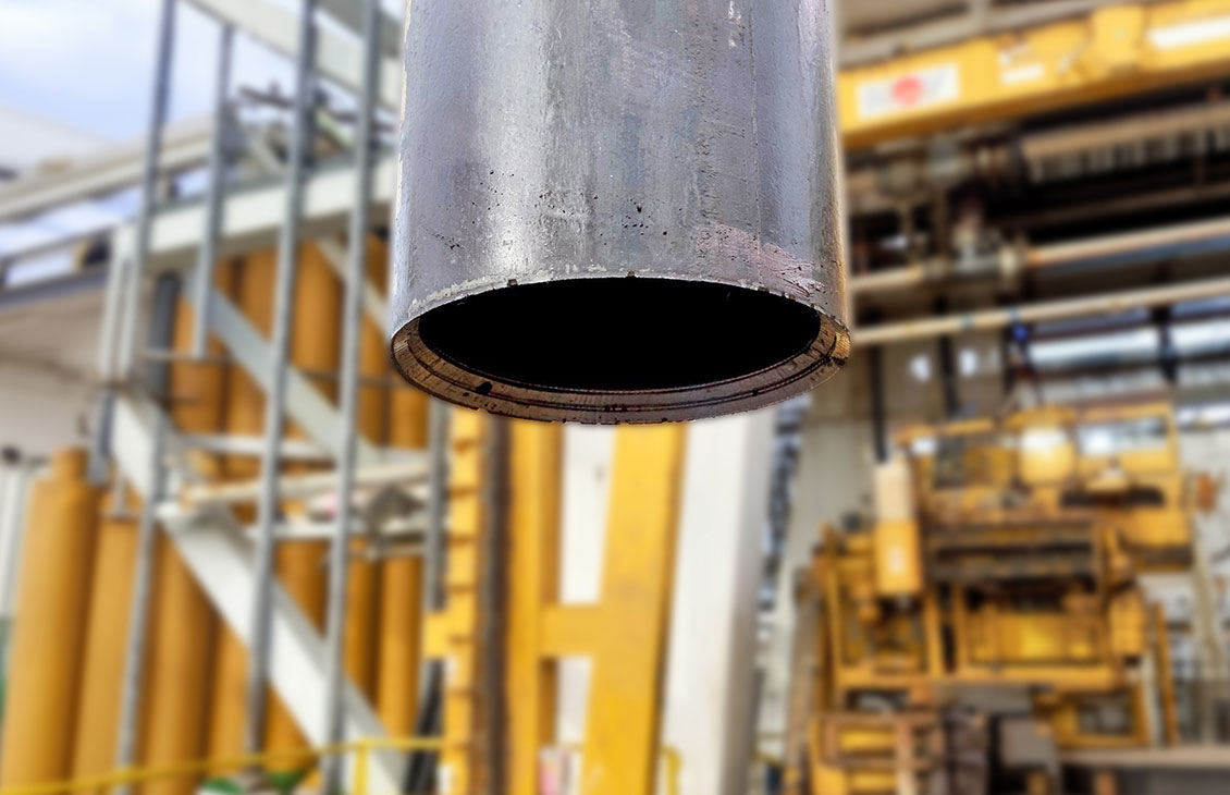 Casing pulled out of hole shows a smooth mechanical cut made by the ReSOLVE iX tubing cutter.