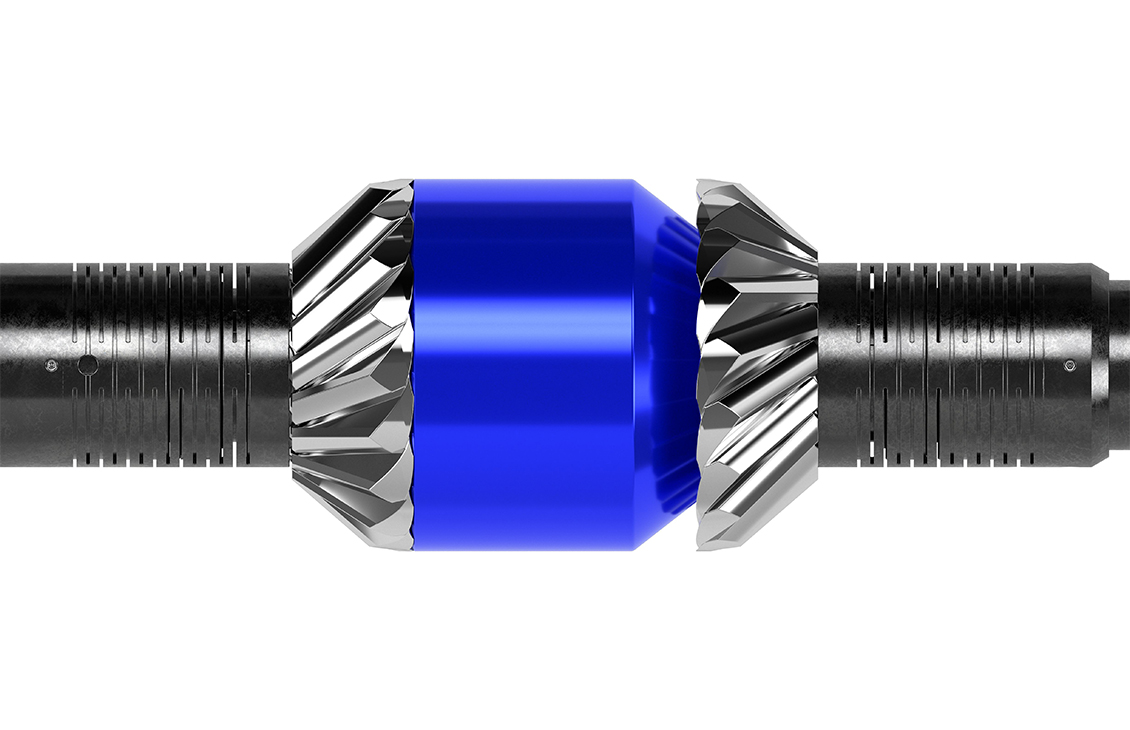3D close-up illustration of the Hi-Ex retrievable bridge plug in its expanded state.