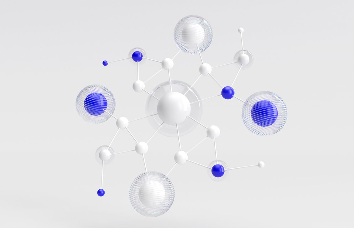 3D render of cluster of interrelated nodes.