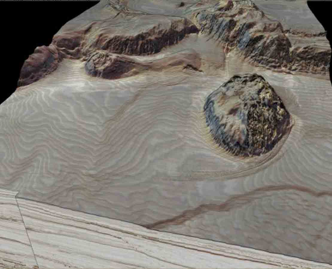 Image distinguishing different rock units and current-related structures 