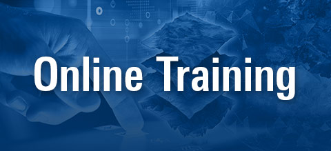 Online training with blue background.