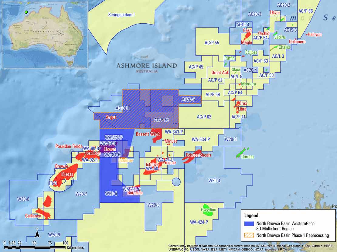 Image showing Browse Basin WesternGeco multiclient 3D survey acquisition and preprocessed surveys, offshore Australia.