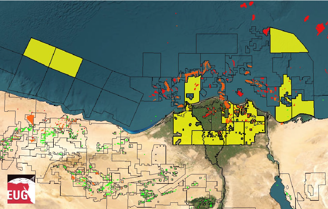 Map of available bid round blocks for the Egypt Digital Bid Round.