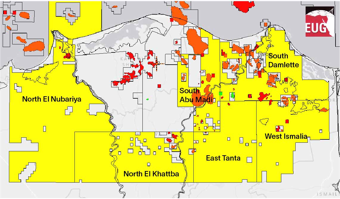 Map of available bid round blocks in onshore Nile Delta for the Egypt Digital Bid Round