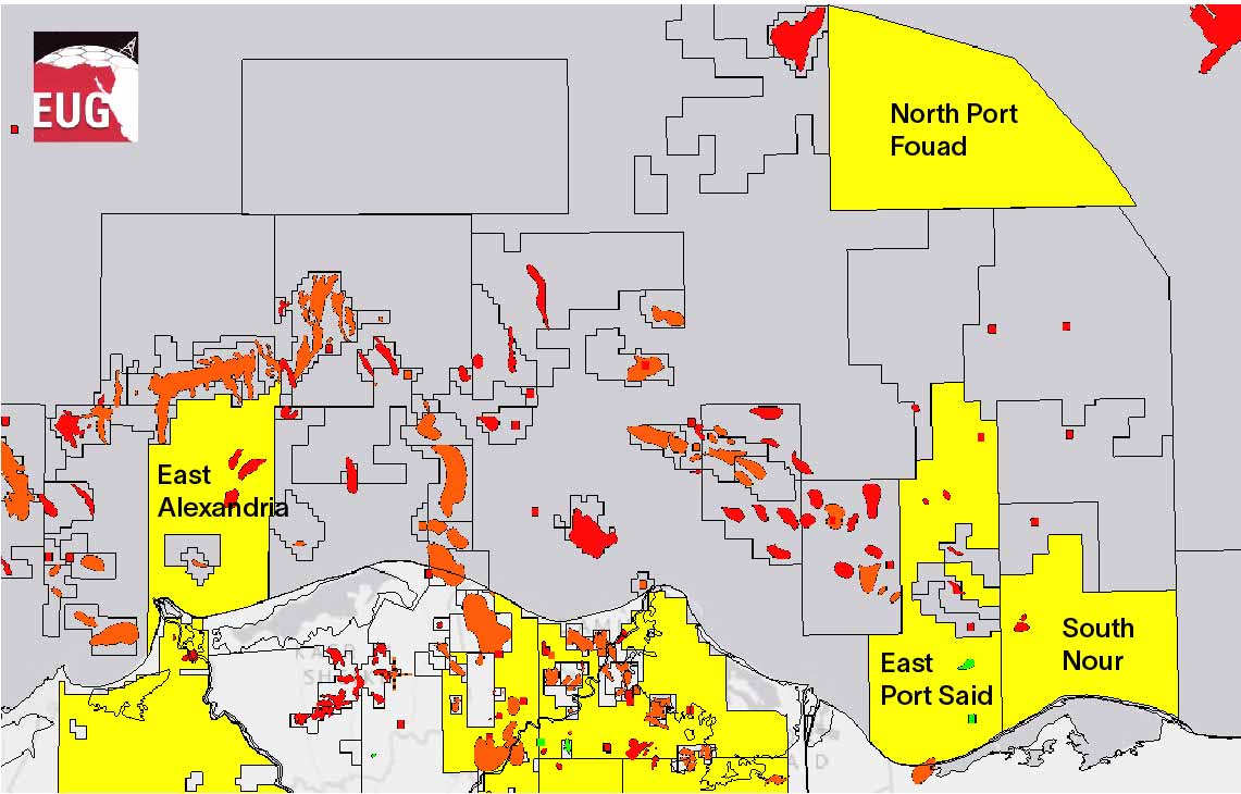 Map of available bid round blocks in East Mediterranean Sea for the Egypt Digital Bid Round.