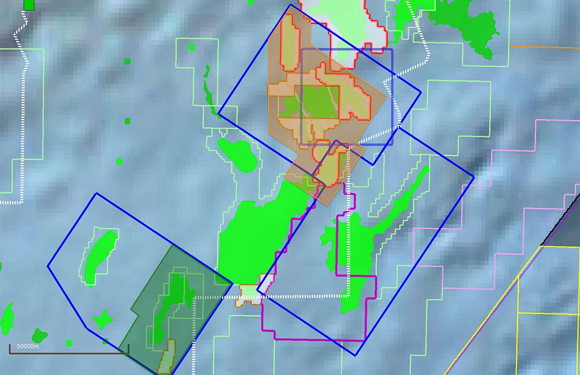 Image showing available 3D seismic data and license rounds blocks in the Central Santos Basin