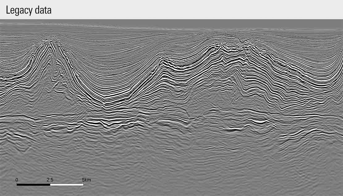Image showing reprocessed seismic data from legacy data in the Central Santos Basin