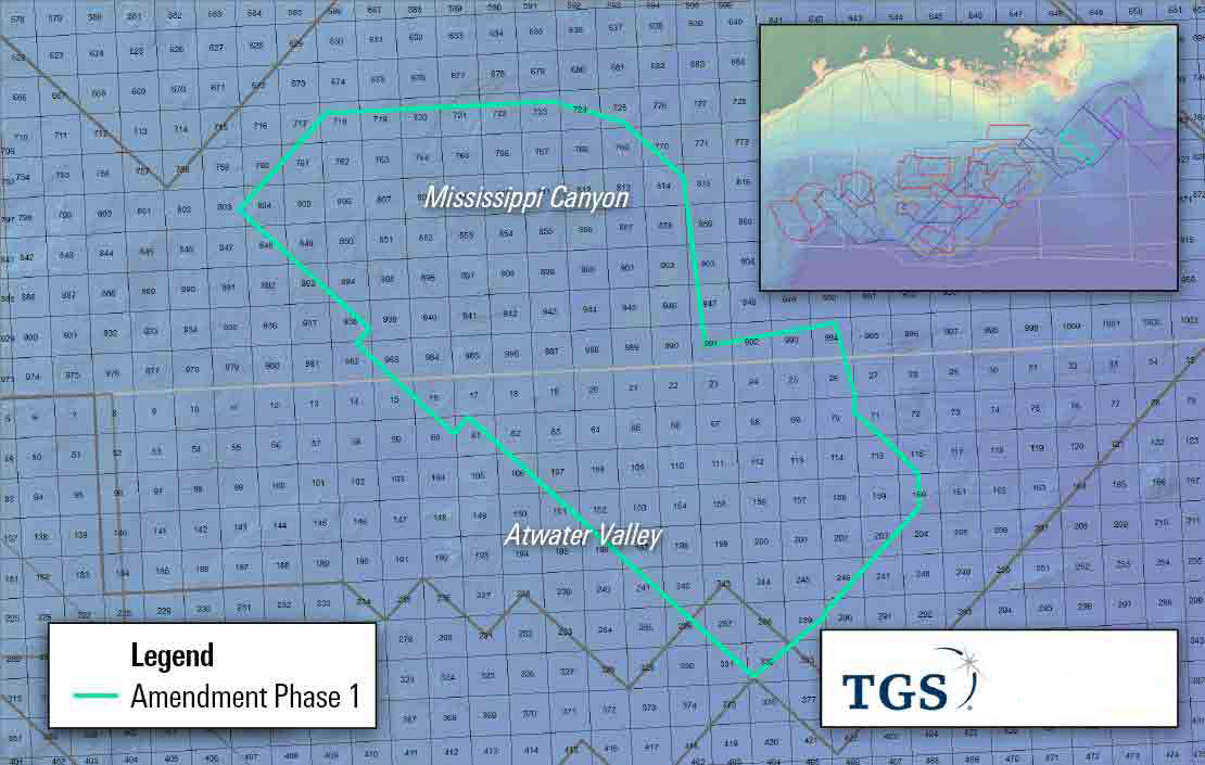Image showing acquisition area of Amendment Phase 1 project in US Gulf of Mexico.