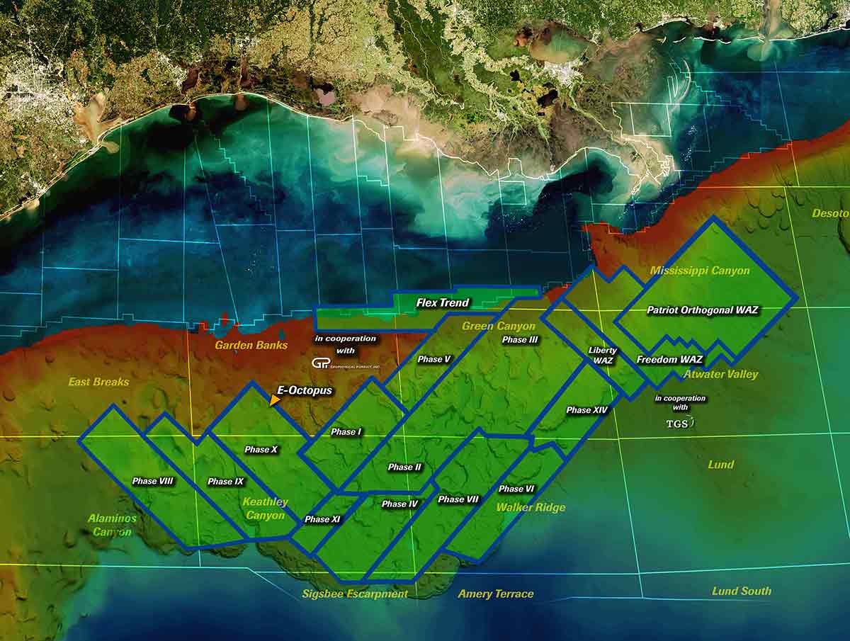 Map showing wide-azimuth Gulf of Mexico surveys.