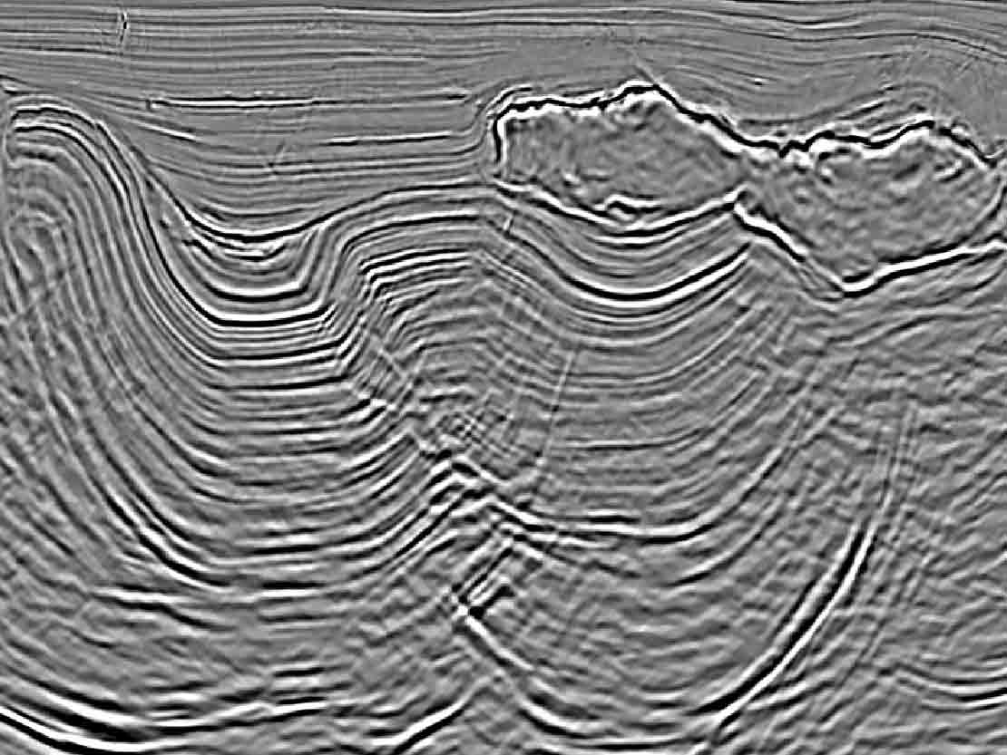 Seismic data showing subsalt formations in the Campeche 3D wide-azimuth project. 