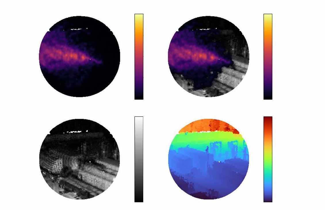 4 images acquired by the methane lidar camera, showing vented emissions from a flowback storage tank.