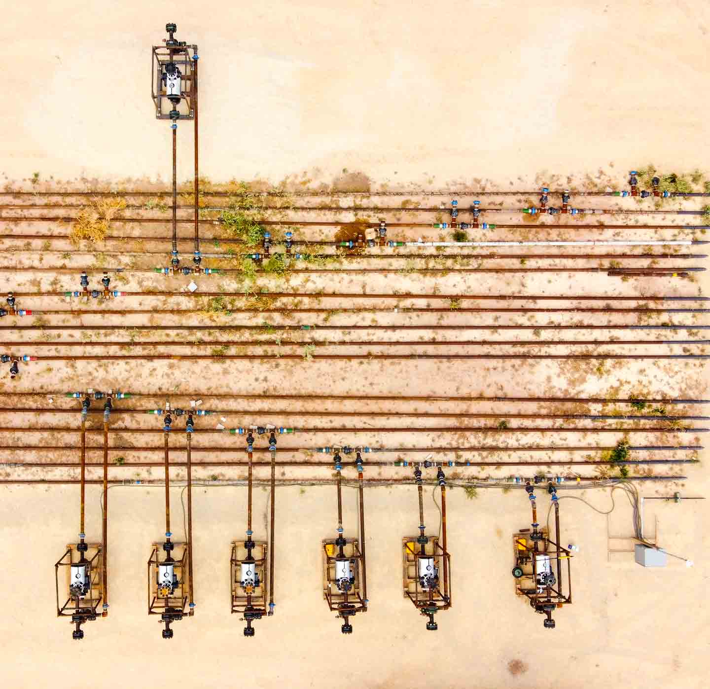 Top down aerial view of Vx Spectra equipment in the field