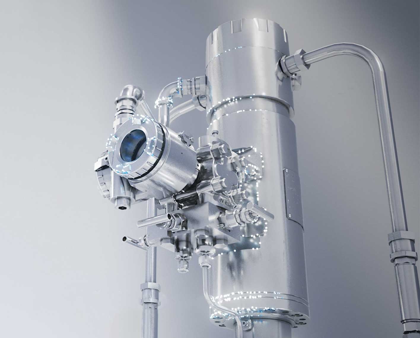 A wellhead in a glass texture, with a digital sensor