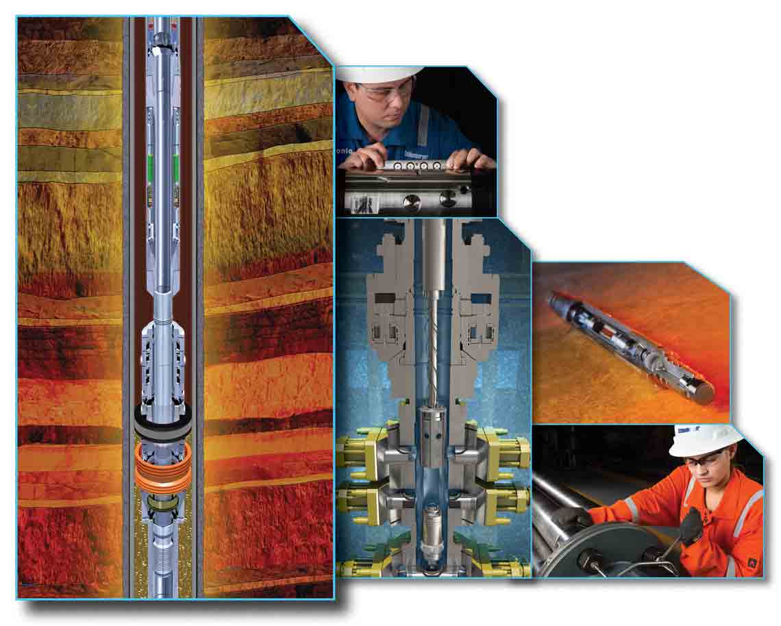 Illustration depicting downhole reservoir testing tools.