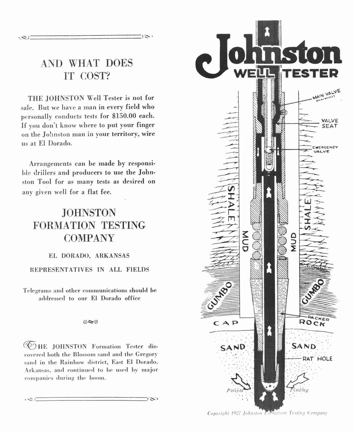 Johnston Well Tester advertisement from 1927.