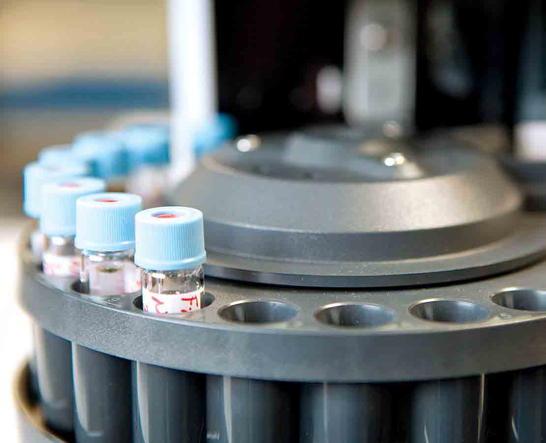 Fluid samples in the lab as part of fluid analysis.