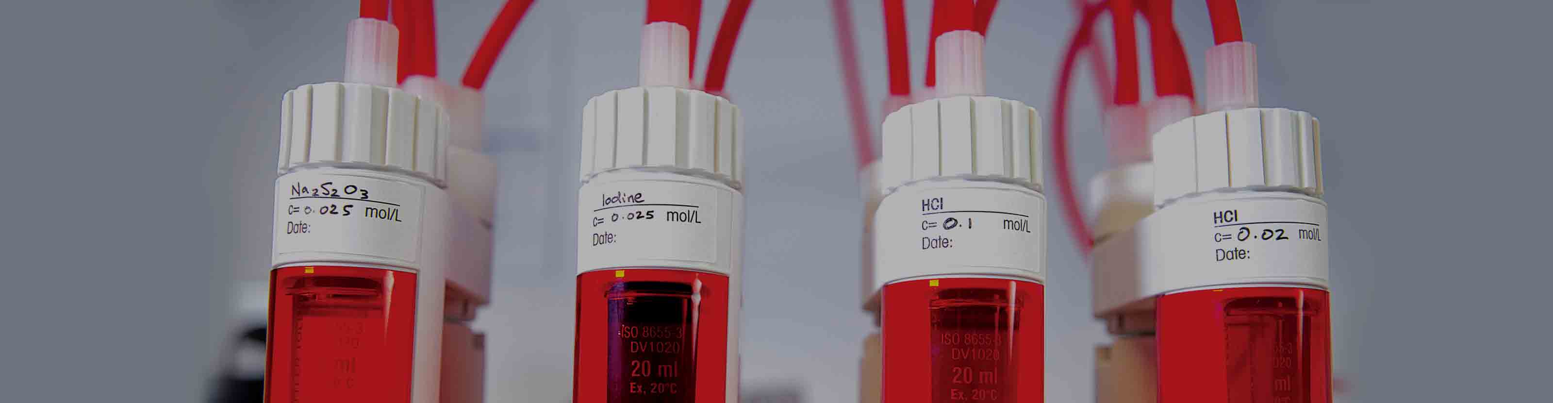 Fluid samples in the lab as part of geochemistry interpretation.