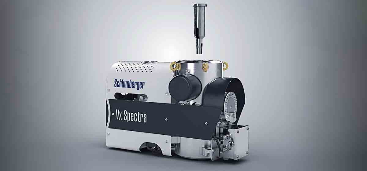 Rendered image of Vx Spectra flowmeter and low flow rate extender.