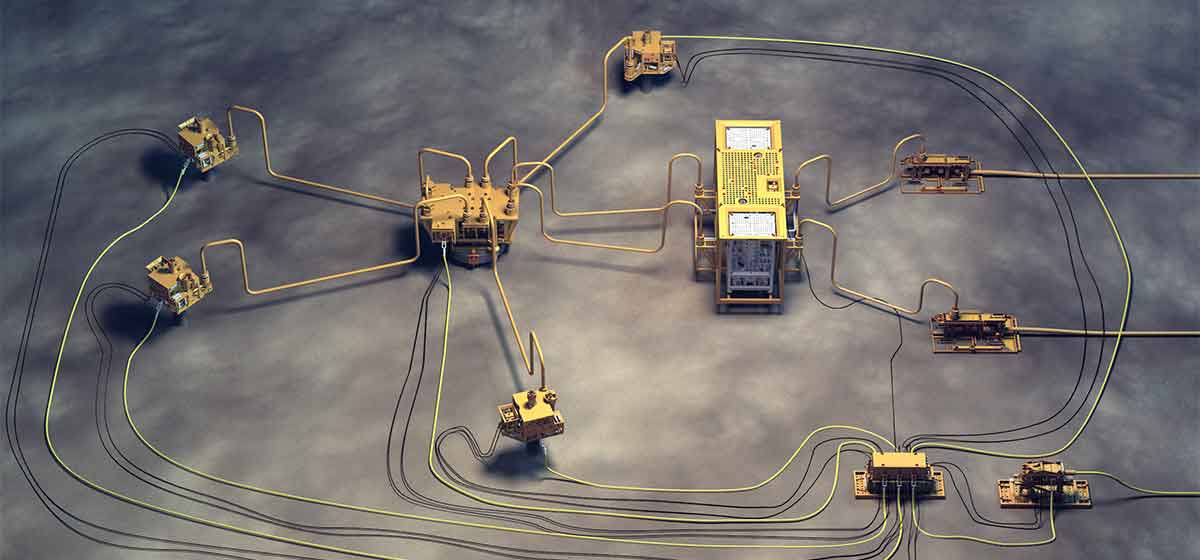 3D illustration of all electric subsea field
