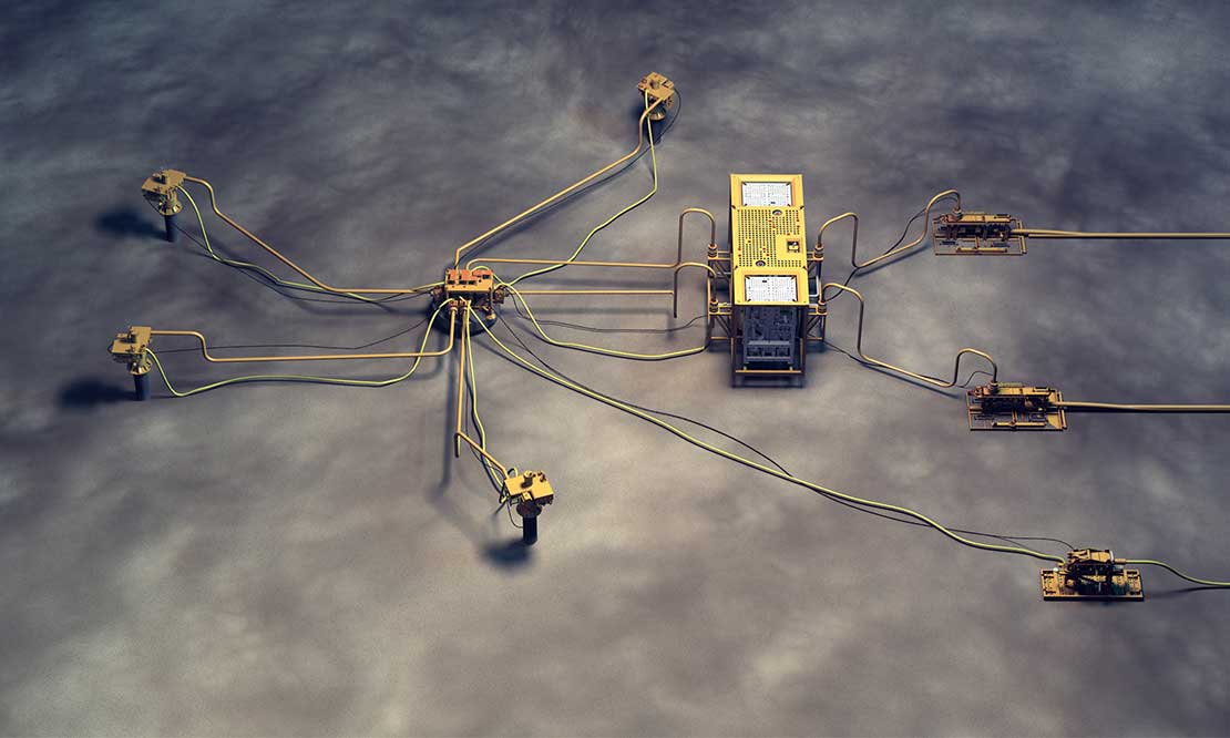 3D illustration of all electric subsea field