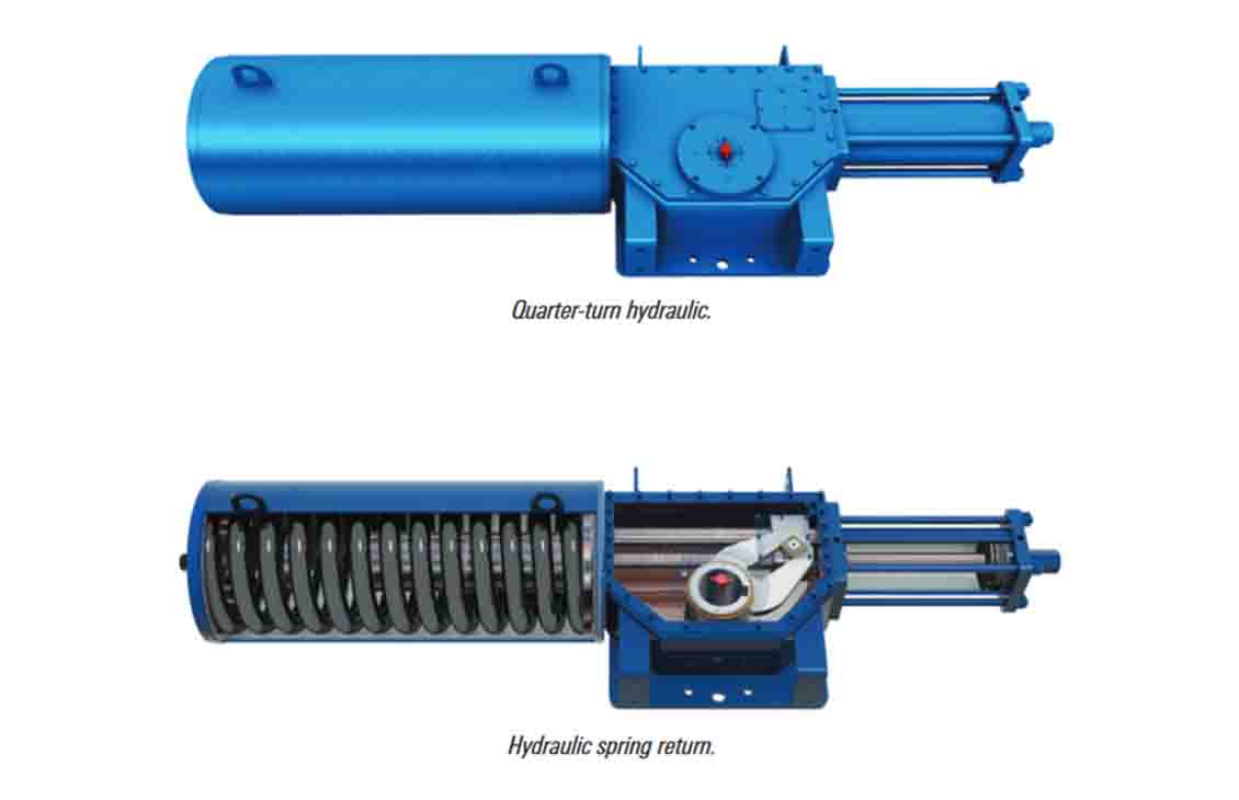 Quarter-turn and hydraulic spring-return LEDEEN actuators.