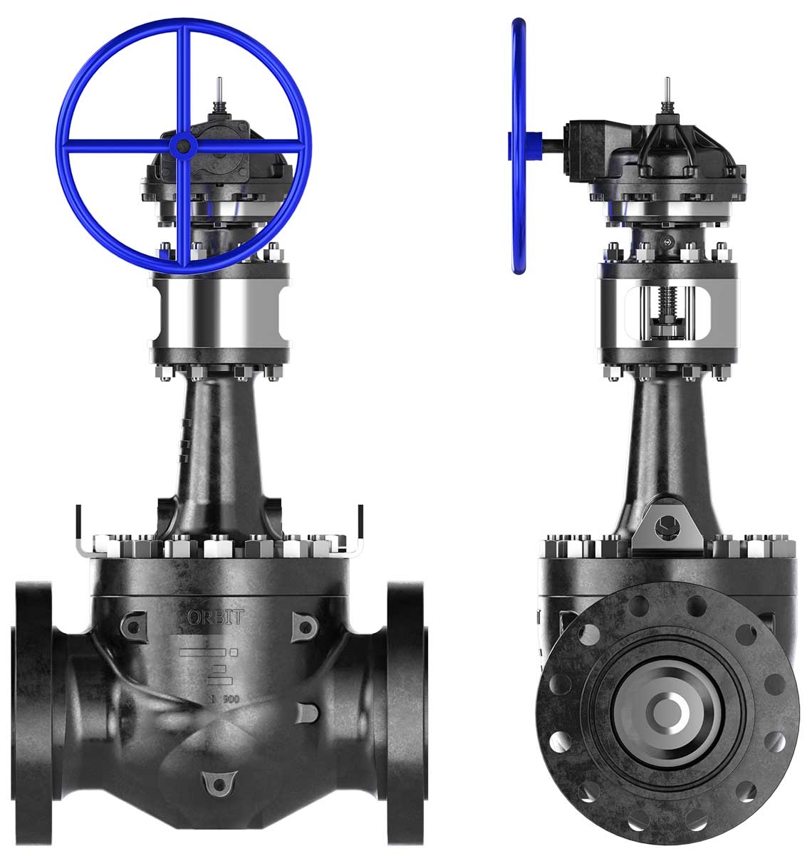 Blue rising stem ball valve.