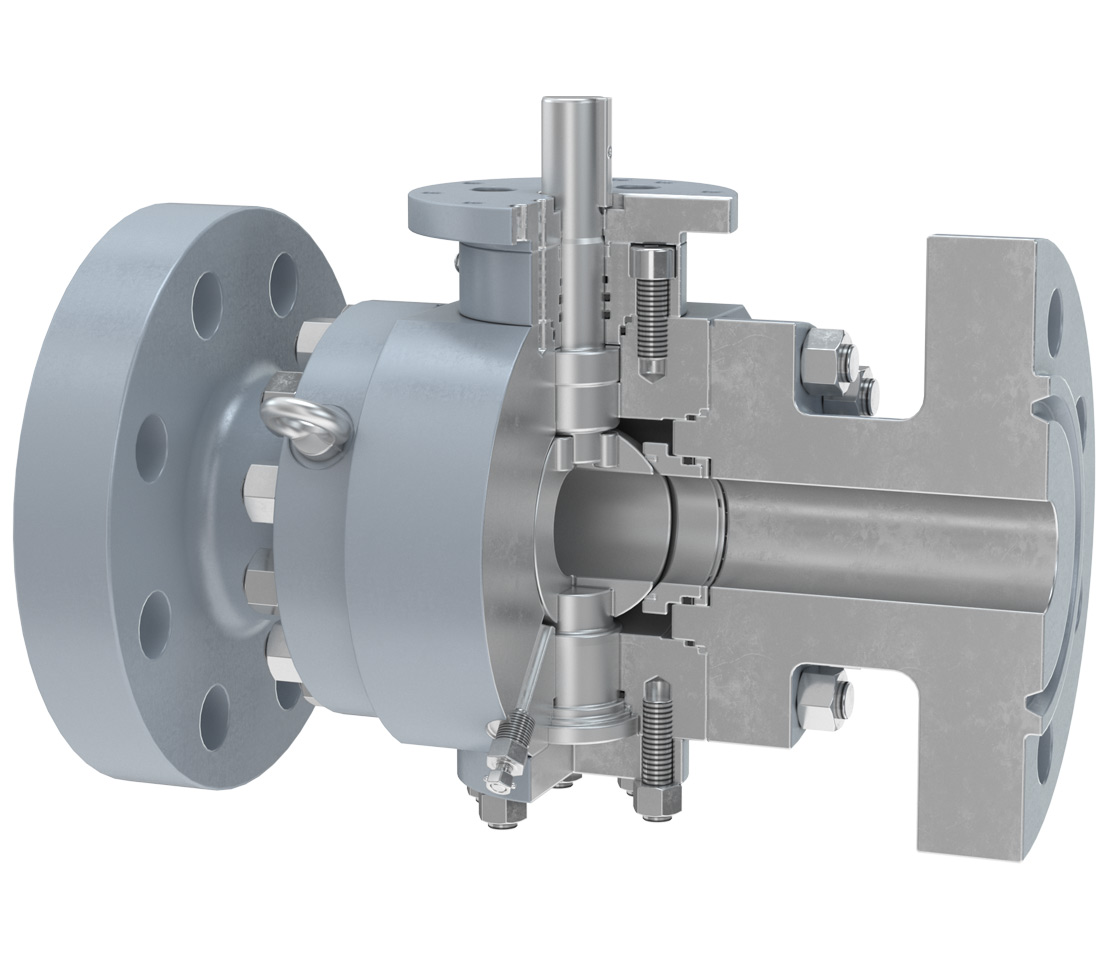 Cutaway of a B7 side-entry ball valve