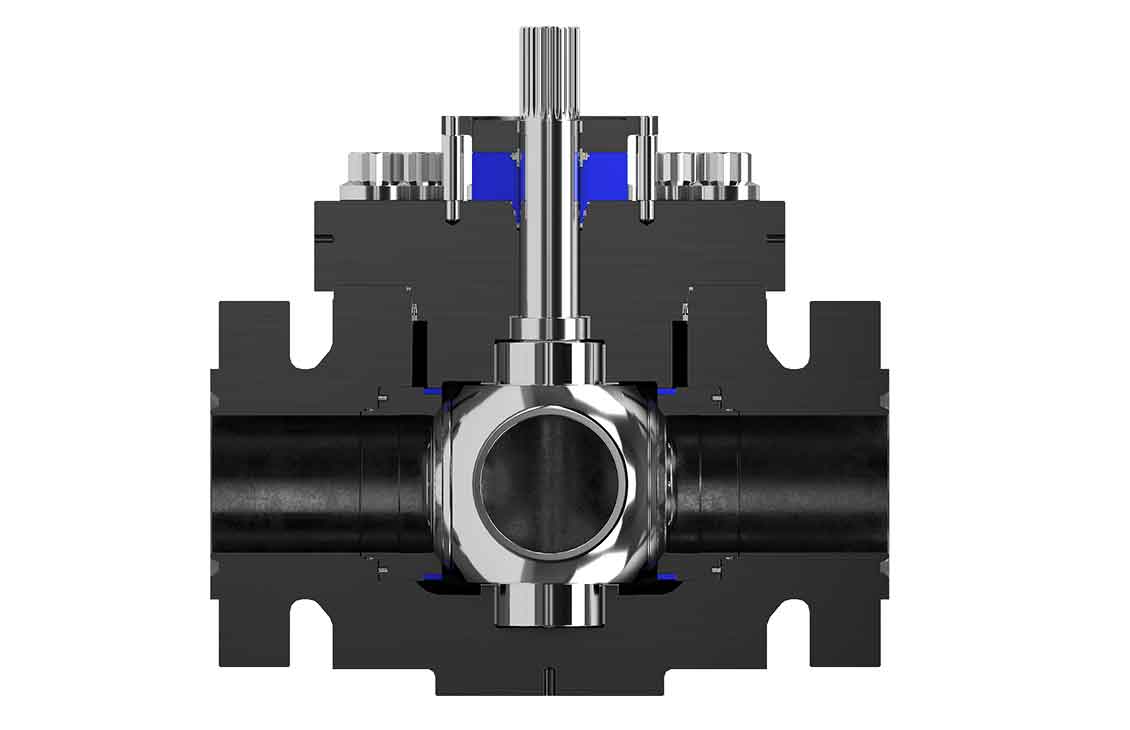 Cutaway view of a Grove IST integrated seat technology ball valve.