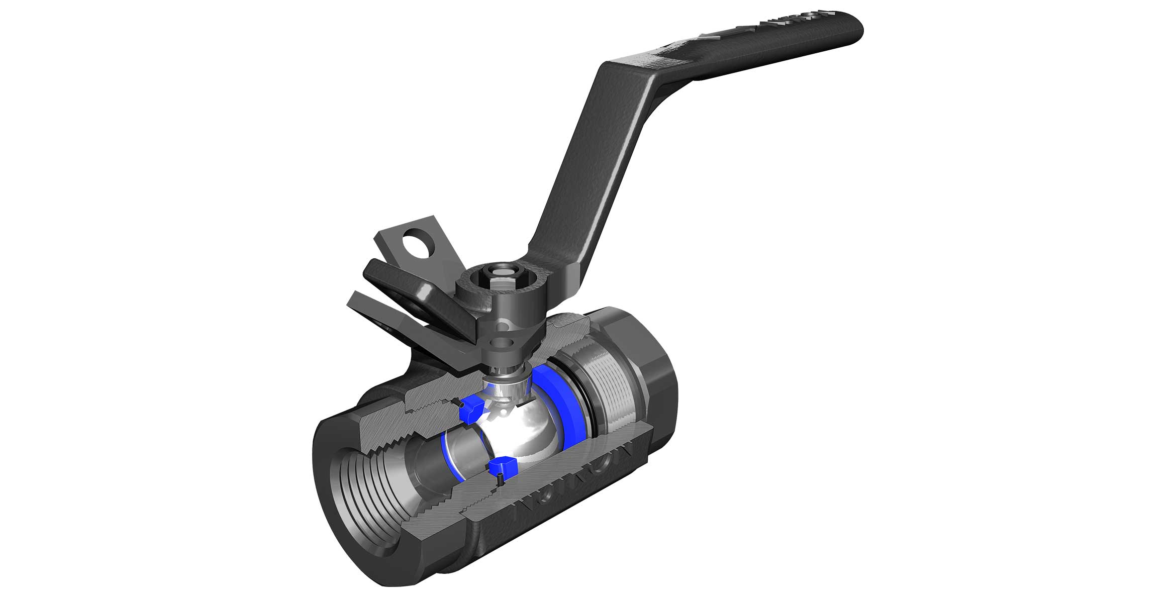 Cutaway of the NUTRON Model T3 floating ball valves