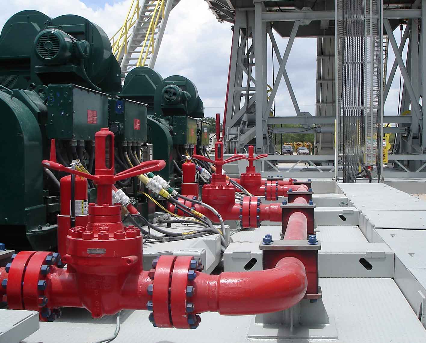 a set of three DEMCO gate valves in the field