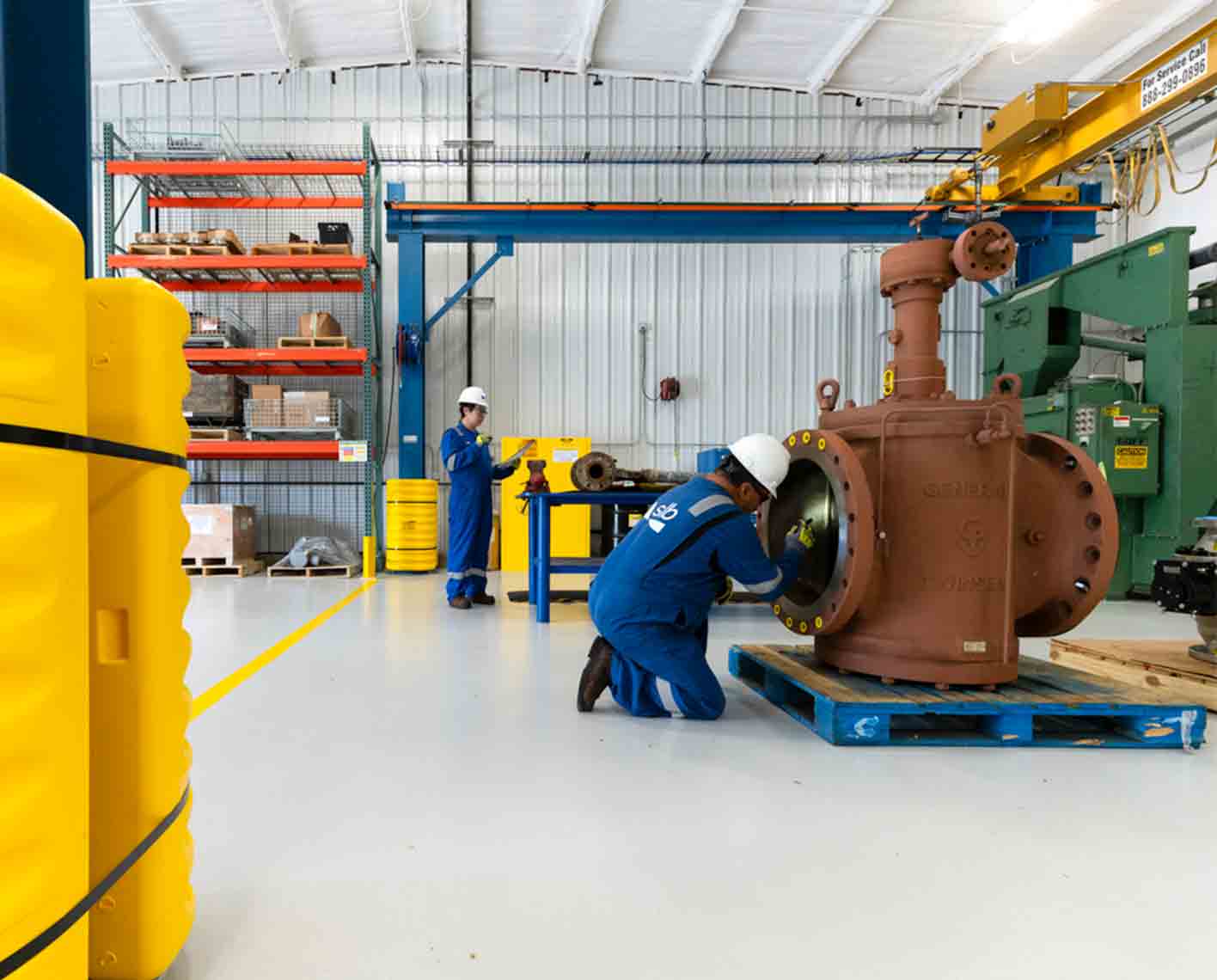 General Valve Twin Seal plug valve undergoing inspection at an SLB facility.