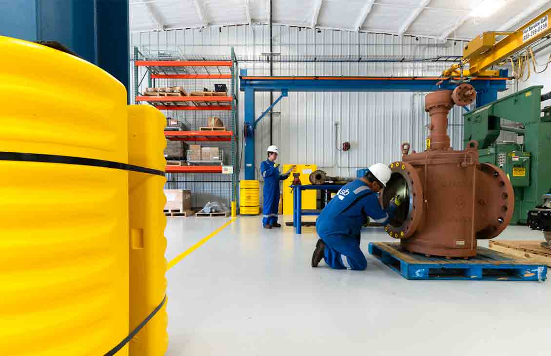 General Valve Twin Seal plug valve undergoing inspection at an SLB facility.